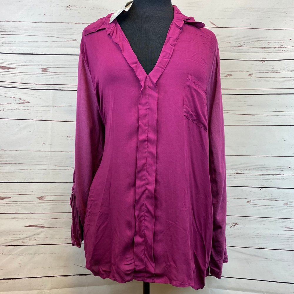 Splendid Magenta 2 Tone Split Neck Roll Sleeve 3X